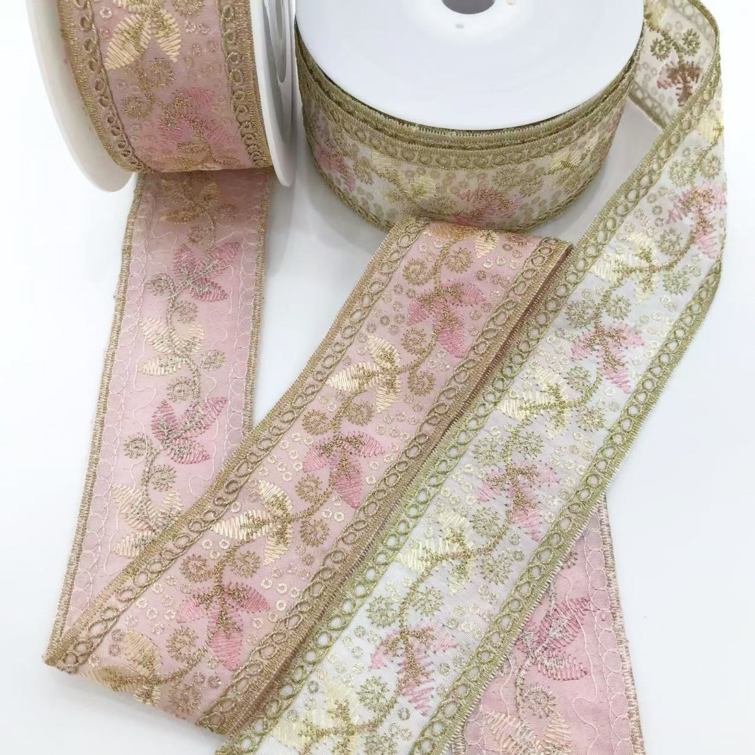 4.5cm Ethnic Gold Leaf Sequin Embroidered Trim 10 Yards Ribbons