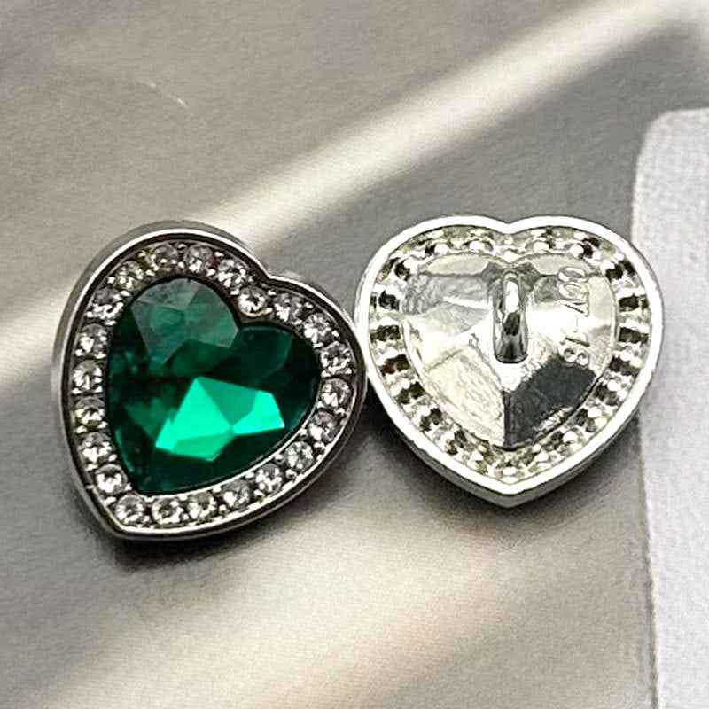 28L/36L Heart-Shaped Gemstone Metal Shank Buttons for Women 10pcs