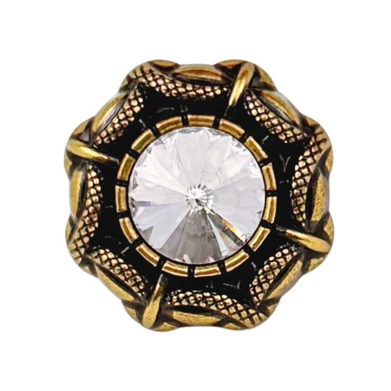 Vintage Snake Edge Hvit Rhinestone Metall Shank Knapper 20stk
