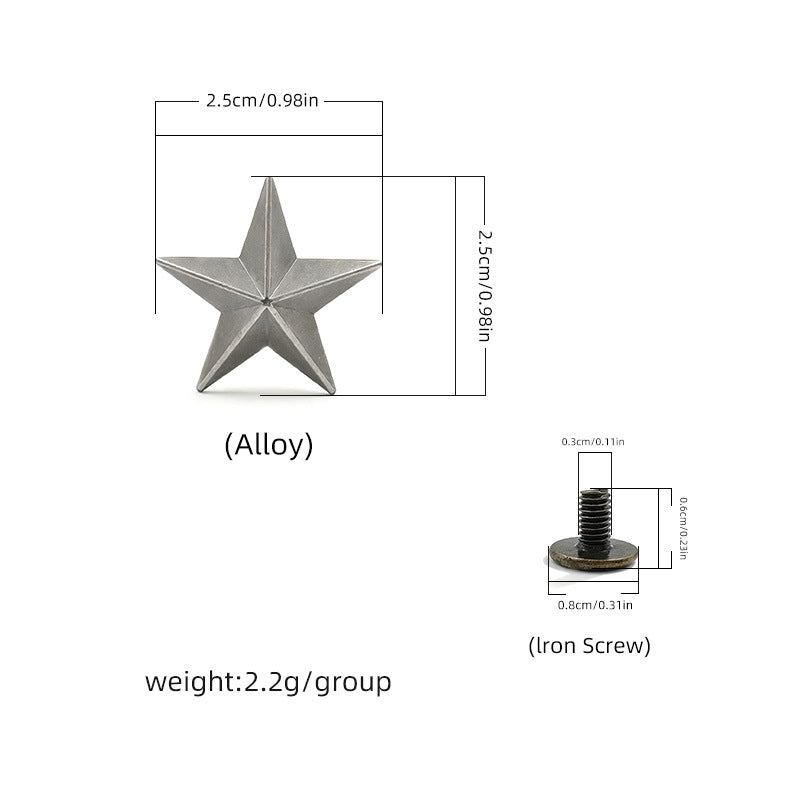 Small star screw rivet, silver-toned alloy star with threaded screw post
