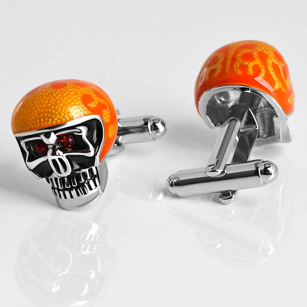 Glossy Orange Drip Skull Cufflinks for Edgy Artistic Men