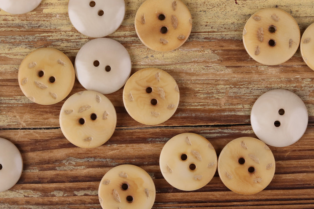 Natural Nut Round Flat 2-Hole Buttons – Artisan Vintage Style – Set of 20
