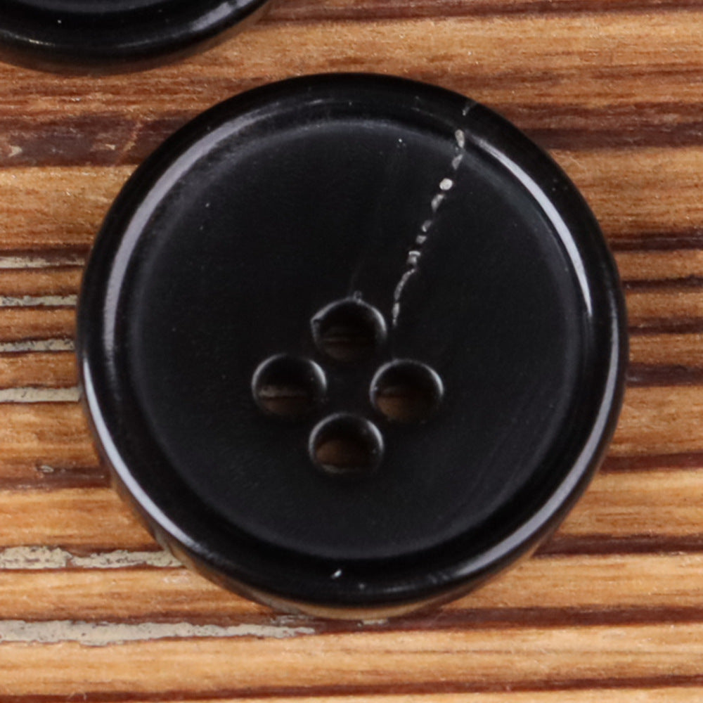 Black Natural Horn Round 4-Hole Slim-Edge Buttons – Set of 20