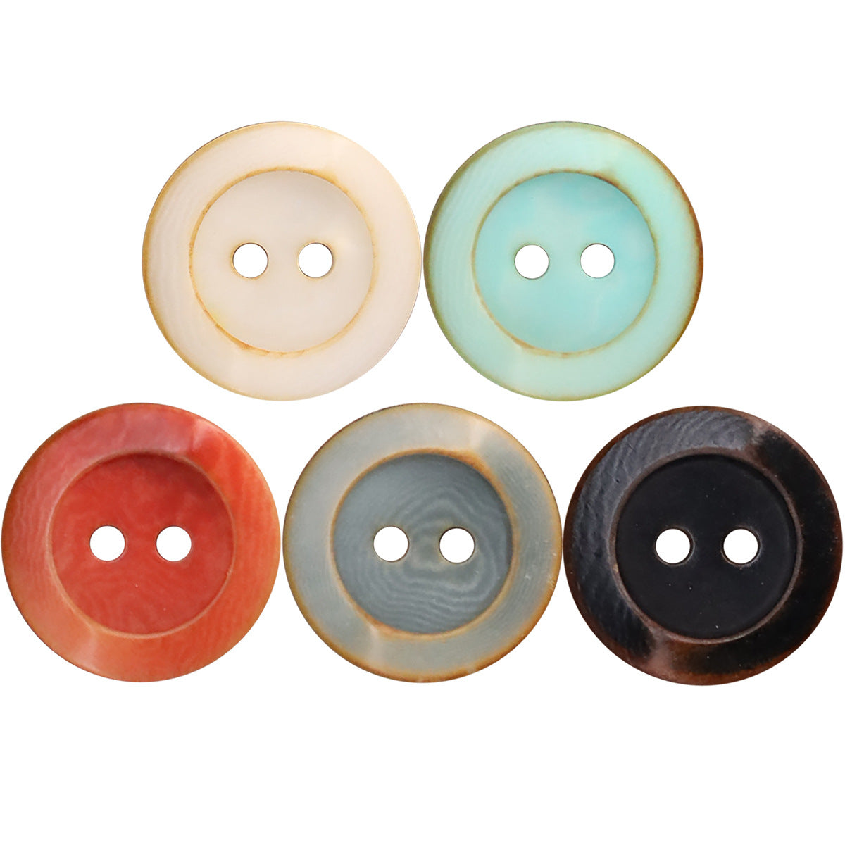 Palm Nut Round 2-Hole Buttons with Scorched Rim Edge – Set of 20