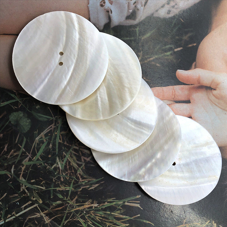 30-60mm Extra Large White Shell Round Two-Hole Buttons 10pcs