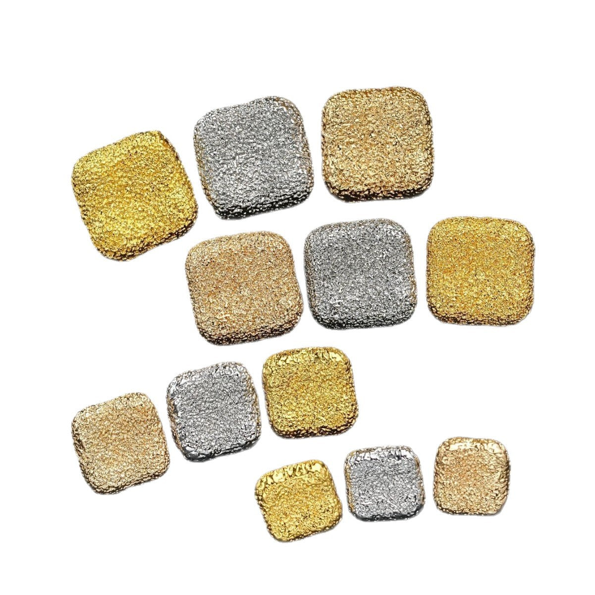 Gold & Silver Square Matte Textured Metal Shank Buttons 20-Piece