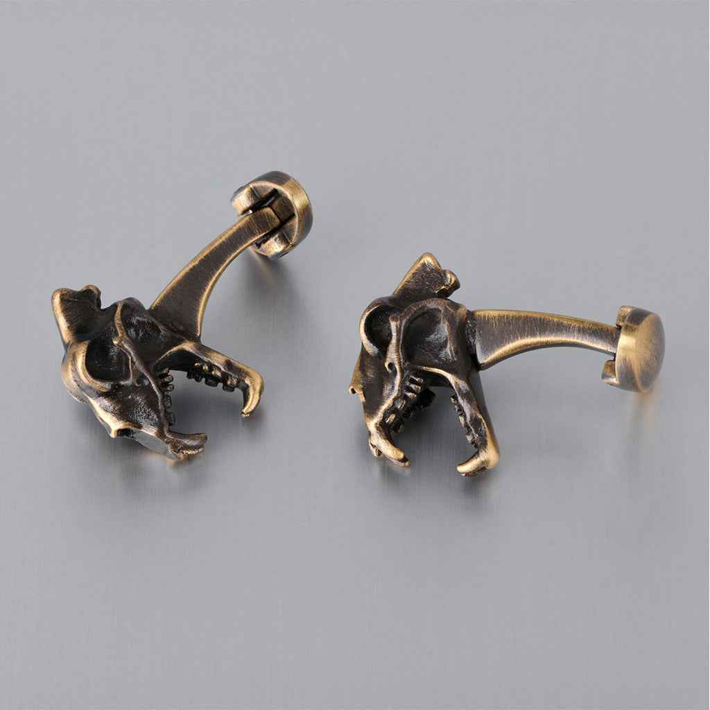 Vintage Bronze Dinosaur Skull Cufflinks for Men