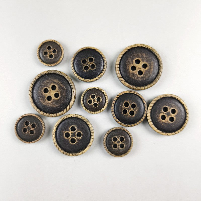 Vintage Brown Natural Wood Round 4-Hole Buttons 50PCS