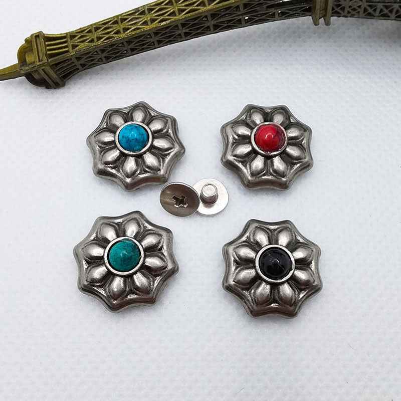 17.5MM Floral Turquoise Screw Studs Antique Alloy Petal Rivets 20 Pack