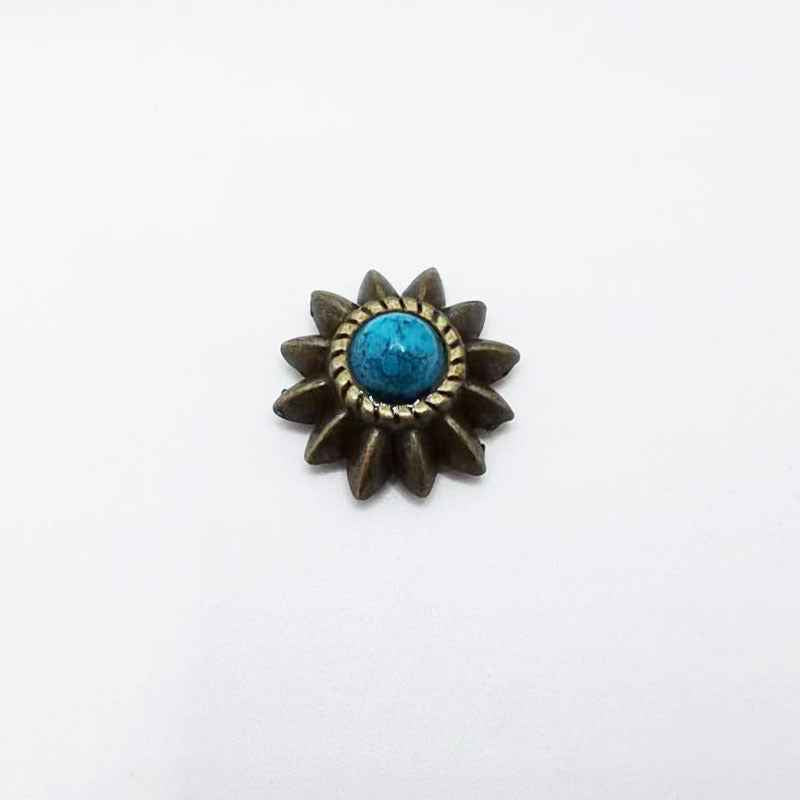 13mm Vintage Turquoise Chrysanthemum Screw-Back Studs 40 Pack