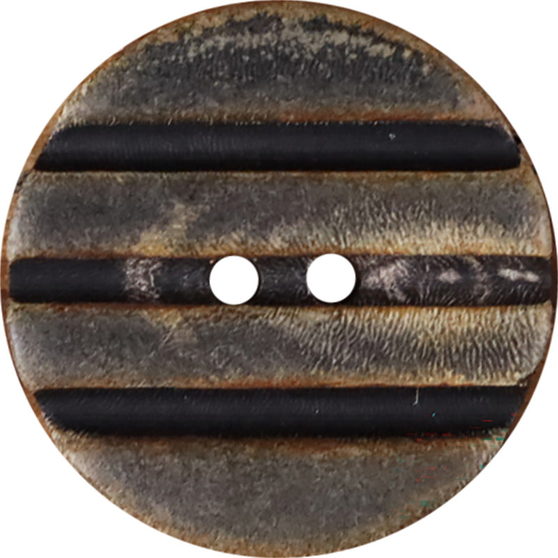 Grooved 2-Hole Natural Horn Buttons | Distressed Artisan Coat Buttons | Pack of 20