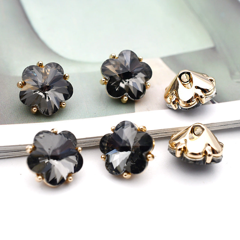 12mm Small Flower Glass Rhinestone Metal Shank Buttons 20pcs