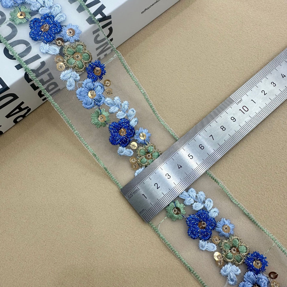 Blue Organza Sequin Embroidered Lace Trim 10 Yards Ribbons