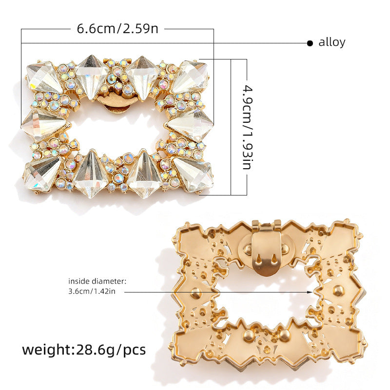 Rhinestone shoe clips, gold-tone 6.6x4.9cm, AB stones and faceted crystals, 2-pack