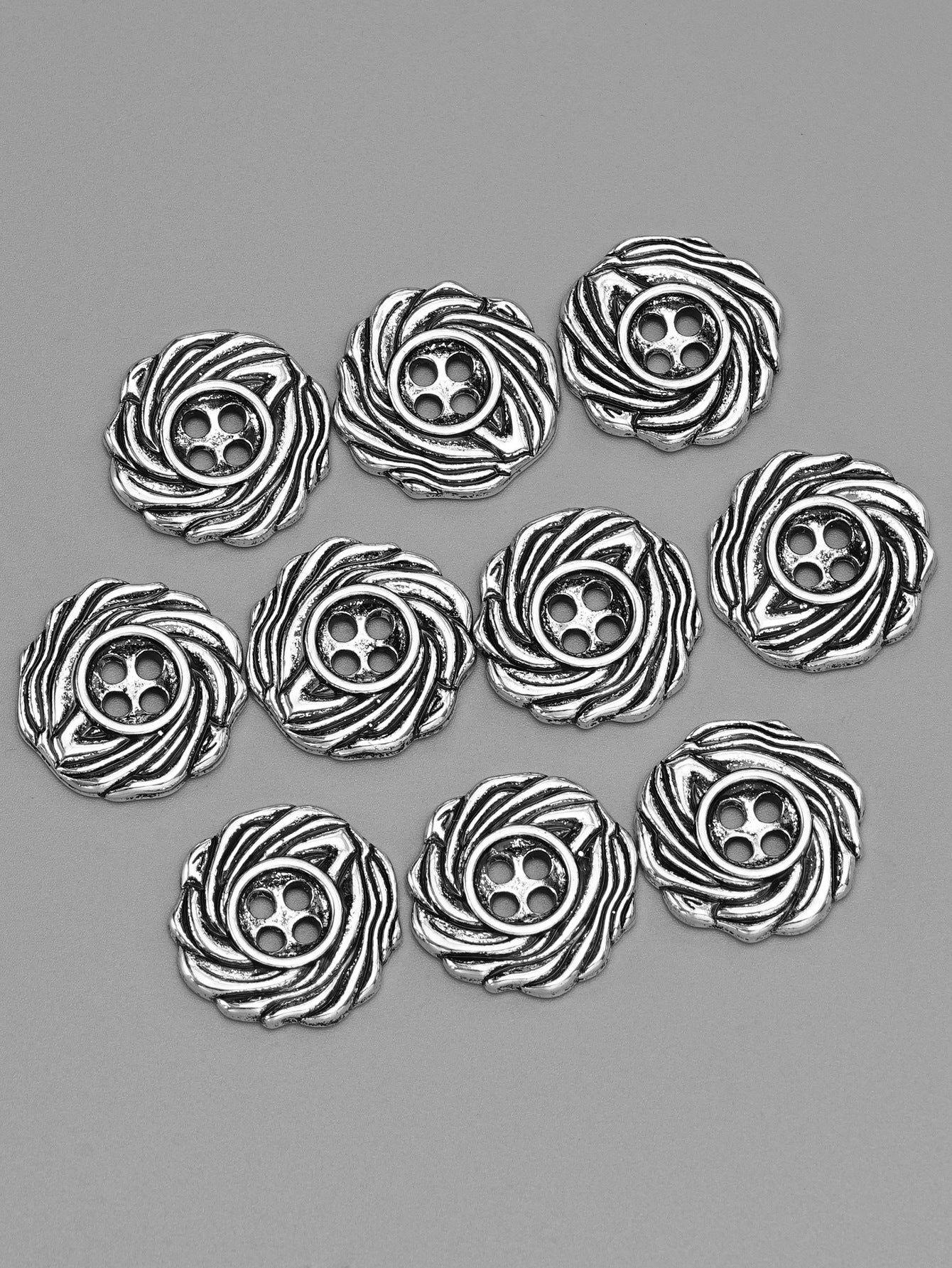 20mm Gold Silver Spiral Design 4-Hole Metal Buttons 15-Piece