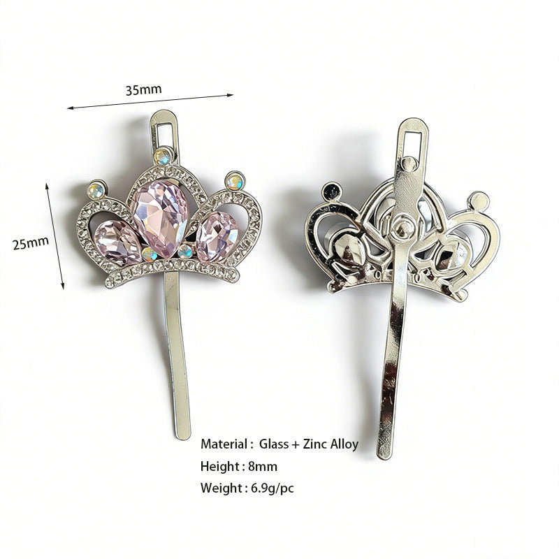 Pink princess tiara rhinestone shoe buckle clip, silver-tone metal