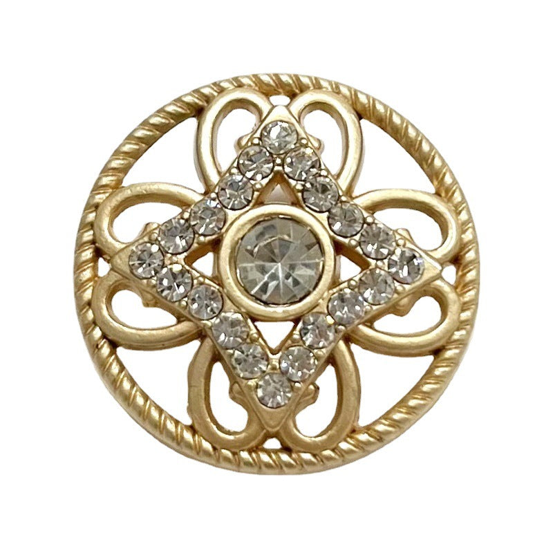 18-25mm Mist Gold Round Hollow Flower Rhinestone Metal Button 20pcs