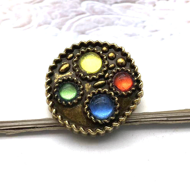 1 Inch Vintage Bronze Metal Shank Buttons Colored Beads 12pcs