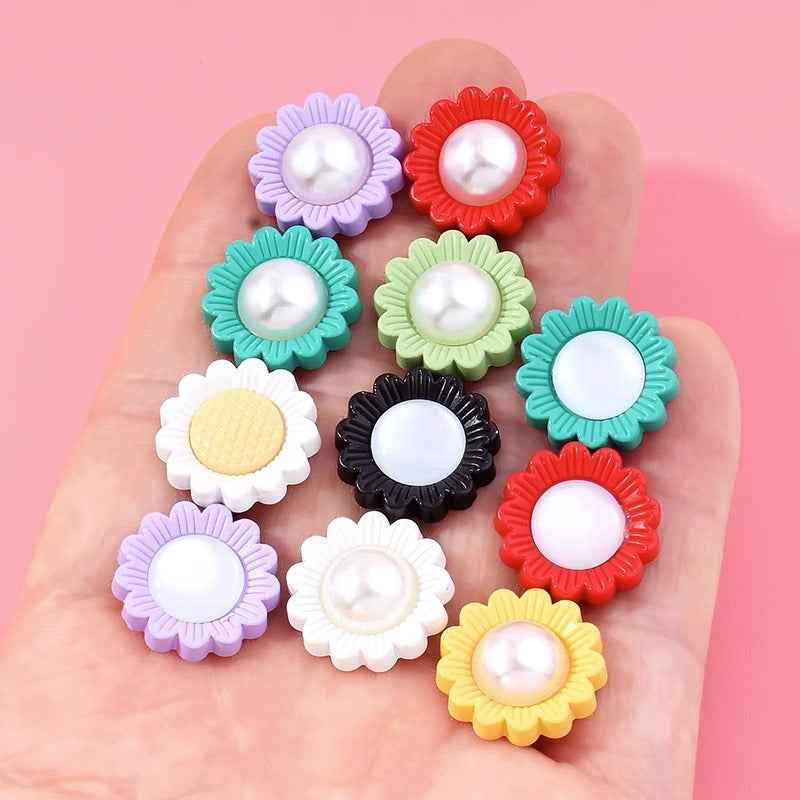 18mm Kids Colorful Sunflower Pearl Dual-Tone Resin Shank Buttons 90pcs
