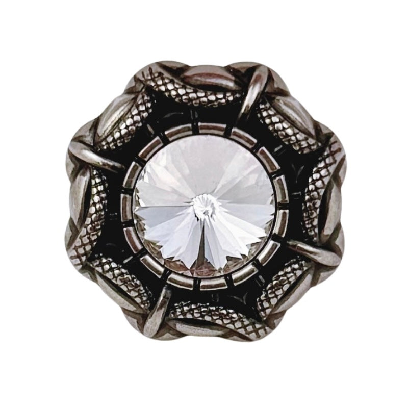 Vintage Snake Edge Hvit Rhinestone Metall Shank Knapper 20stk