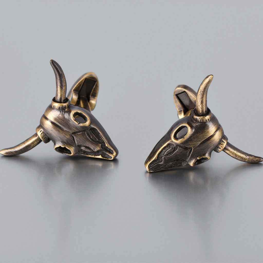 Vintage Bronze Bull Skull Cufflinks for Men