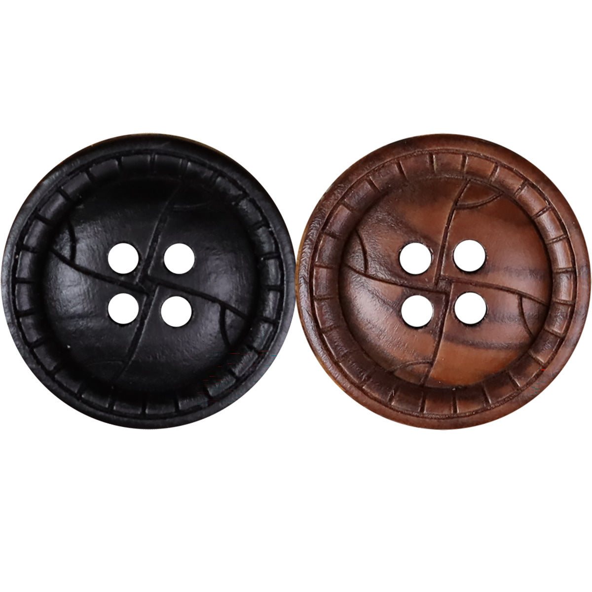 Crackle Wood Buttons Round 4-Hole | Vintage Distressed | Pack of 30