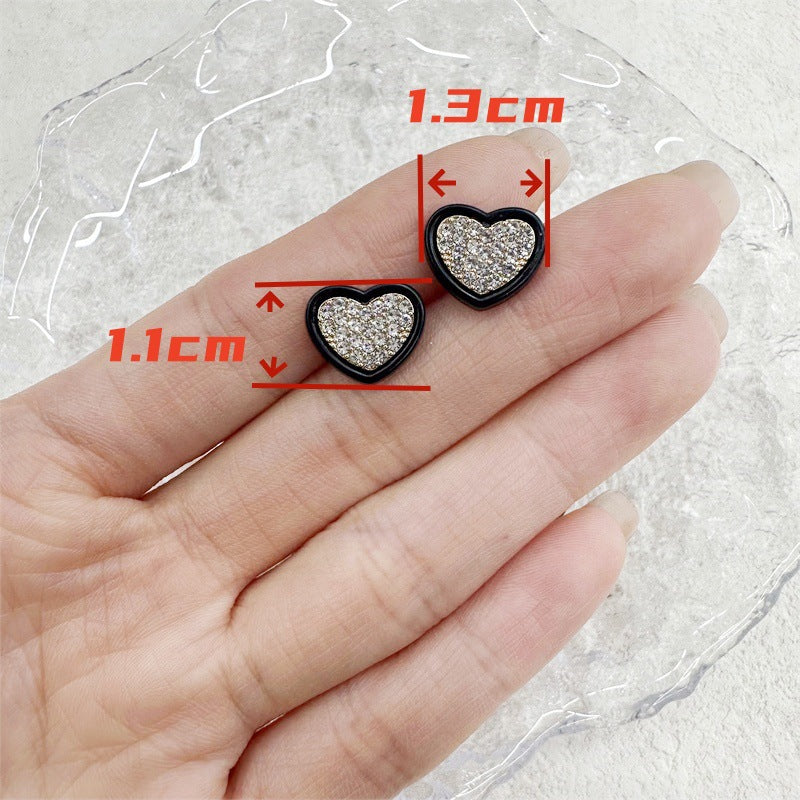13MM Heart-Shaped Rhinestone Metal Black Trim Buttons 20pcs