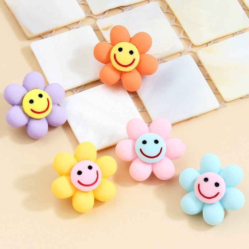 19mm Smiley Flower Plastic Buttons Metal Shank for Baby Clothes 30pcs