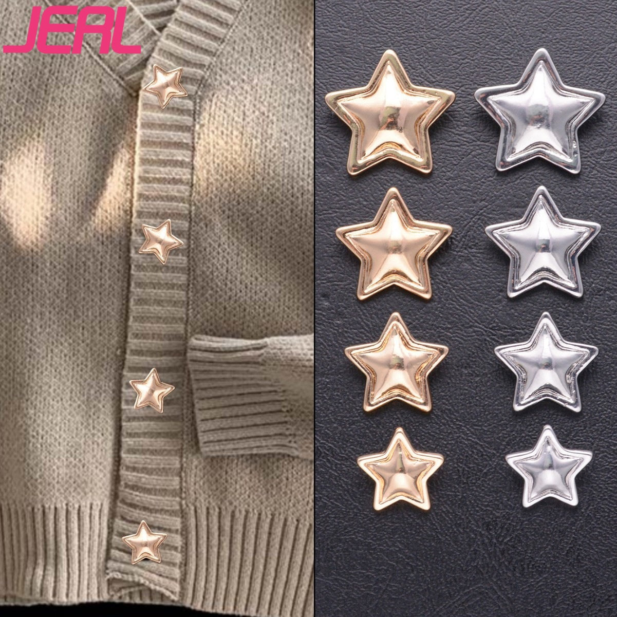 Star-Shaped Zinc Alloy Metal Shank Buttons 20 Pack