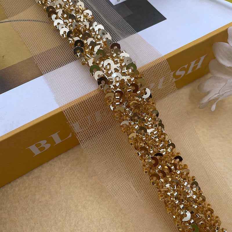 Glamorous 2cm Gold Silver Mesh Beaded Sequin Lace Trim – 5 Yards