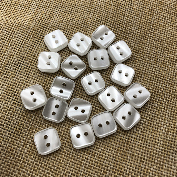 11.5mm Pearl White Square 2-Hole Resin Transparent Shirt Buttons 100pcs