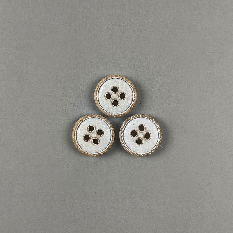 White Wood Vintage Distressed Round Flat 4-Hole Buttons – Set of 40