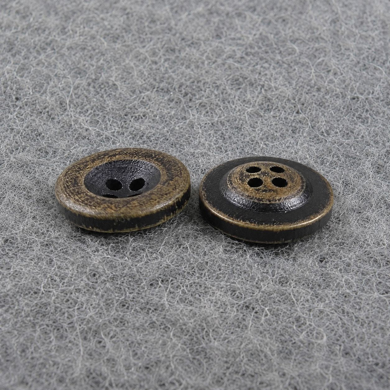Natural Wood Buttons Dark Brown Vintage Concave Round 4-Hole 30pcs