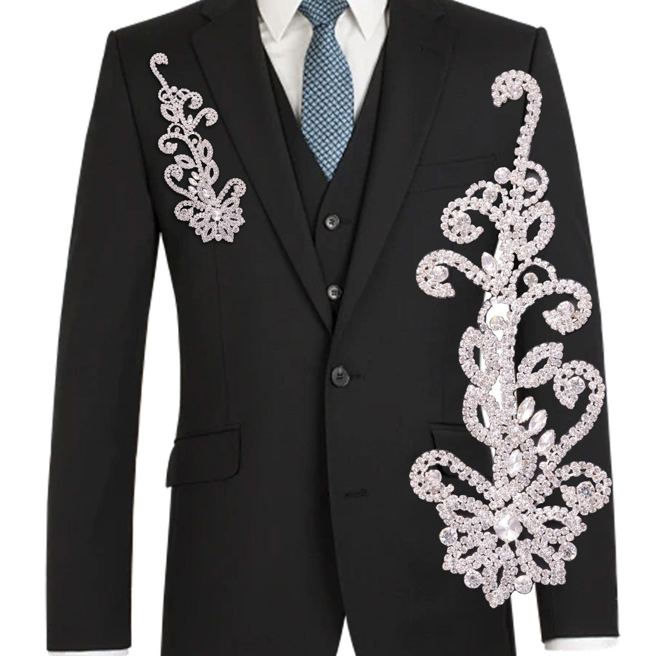 Silver Luxury Copper Rhinestone Chain Floral Lace Trim for Dresses