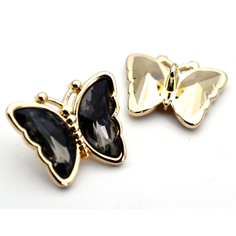 Boutons en métal avec cristal de zircon en verre en forme de papillon pour tops 10pcs