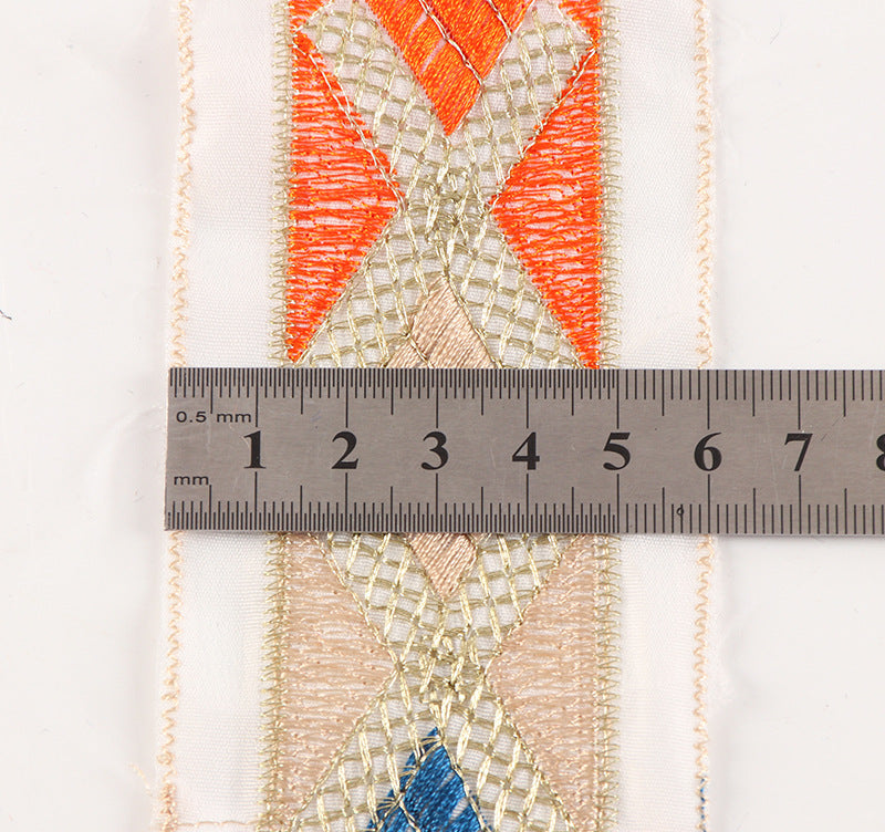 6cm Wide Mesh Lace Trim with X-Shaped Diamond Embroidery 10 Yards