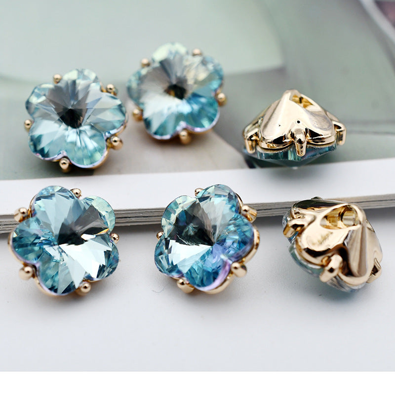 12mm Small Flower Glass Rhinestone Metal Shank Buttons 20pcs