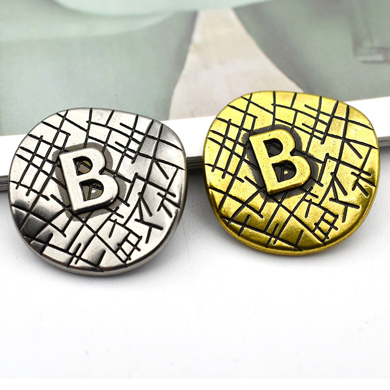 23mm Bronzed Antik Ezüst B Betű Ívelt Fém Gombok 20db