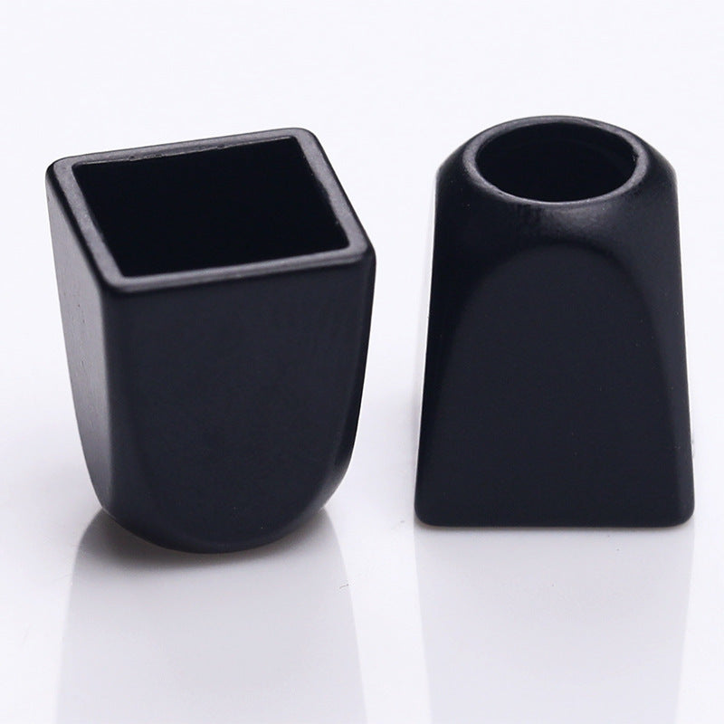 Square metal bell cord end caps in dark tone, square top with hollow cord opening