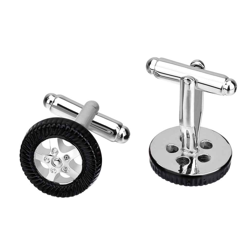 Unique Black Enamel Tire-Shaped Cufflinks