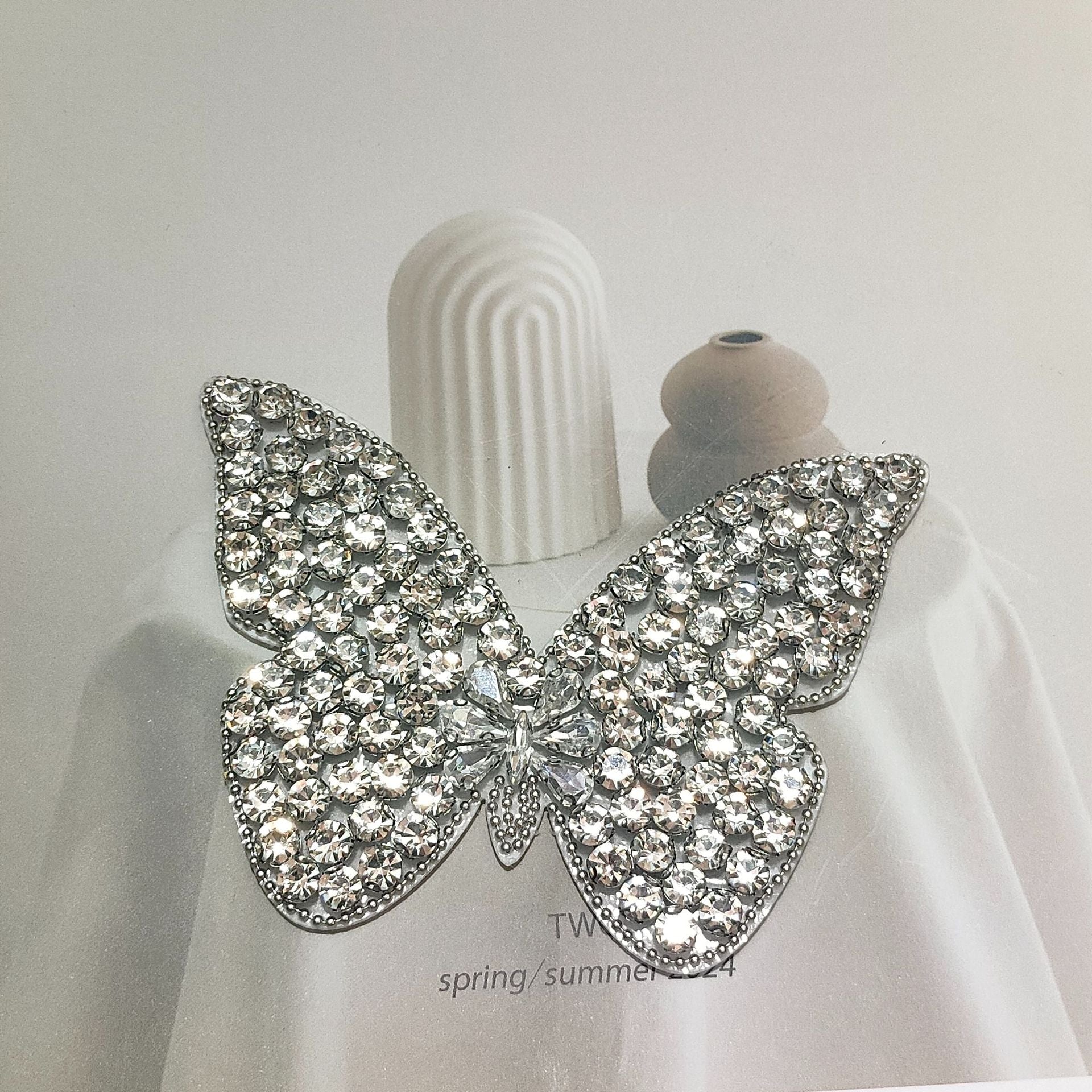 Silver Rhinestone Butterfly Shoe Clip Självhäftande Applikation 5 Pack