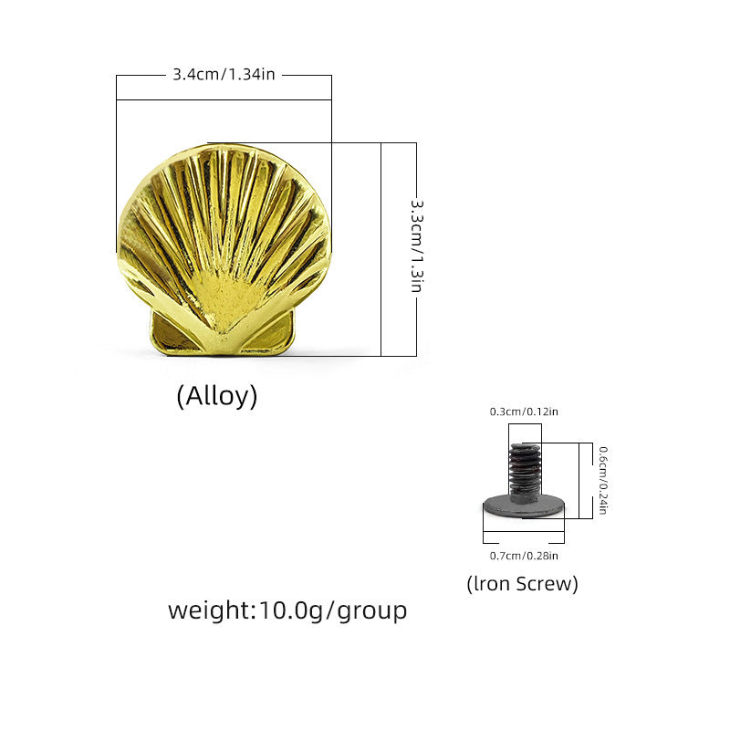 Gold Shell Rivet Stud 33x34mm, scalloped shell cap with screw back