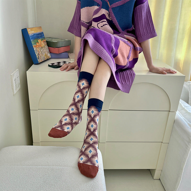 Monet Series Oil Painting Cotton Socks – 4-Pack for Women