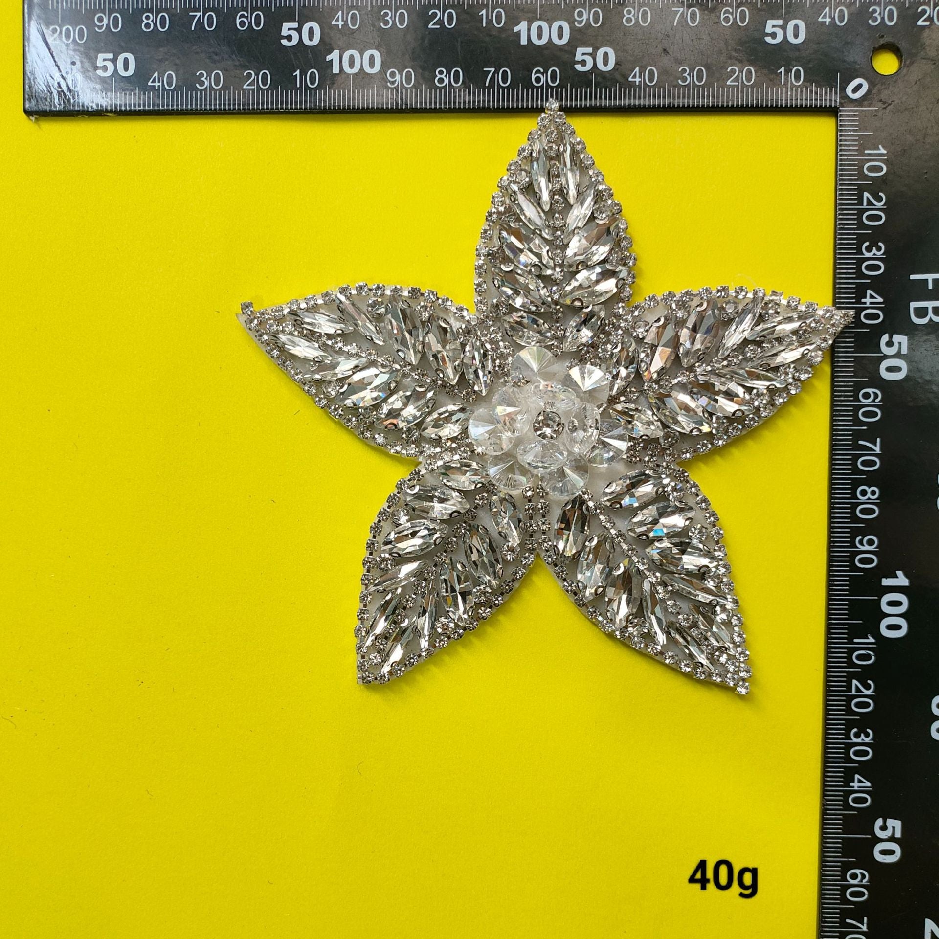 Silver Beaded Flower and Dog Fabric Patches 7 Pack