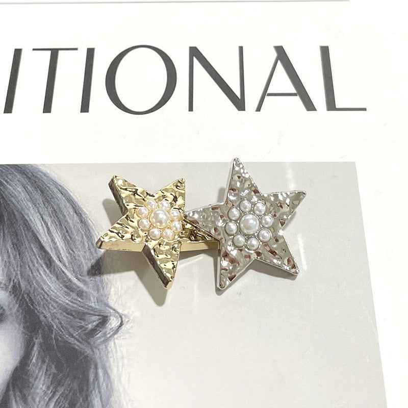 Gold & Silver Wavy Star Metal Shank Buttons with Pearl Accents 48PCS