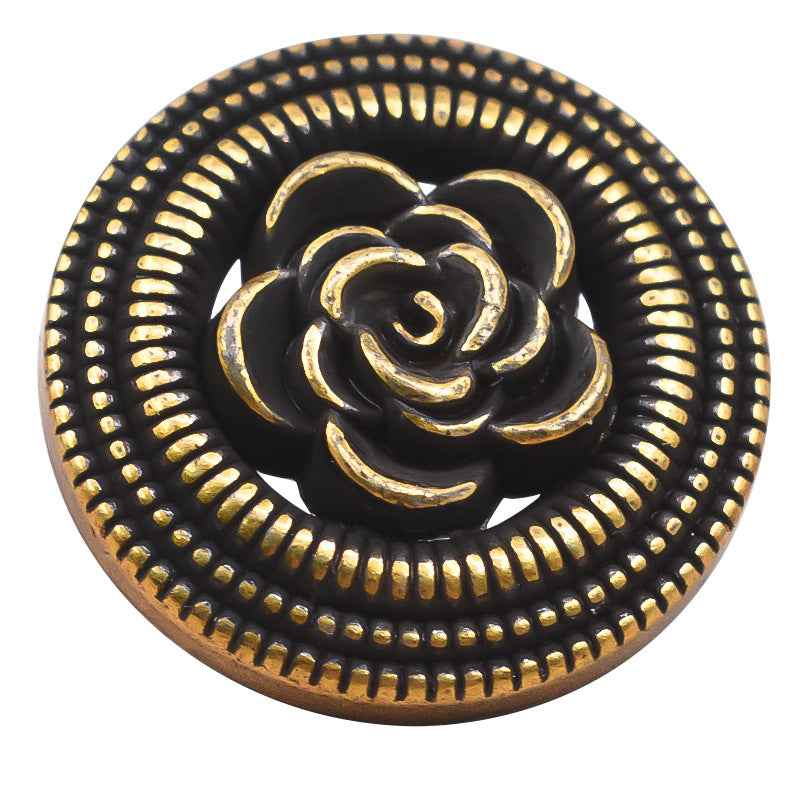 Vintage Gold/Nickel Black Oil Tone Hollow Rose Metal Buttons 18 Pack