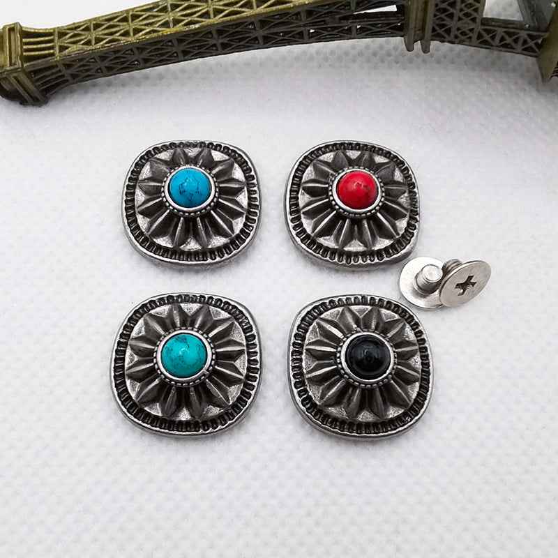 Square Chrysanthemum Turquoise Screw Studs Antique Floral 20 Pack