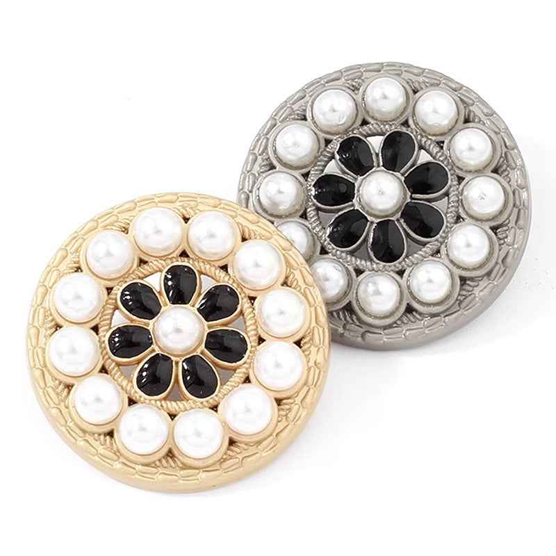 20mm/23mm/25mm Luxury Pearl Flower Alloy Buttons Women's Coats 18pcs
