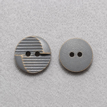 Round 2-hole distressed wood sewing buttons, light grey blue carved stripe and solid face