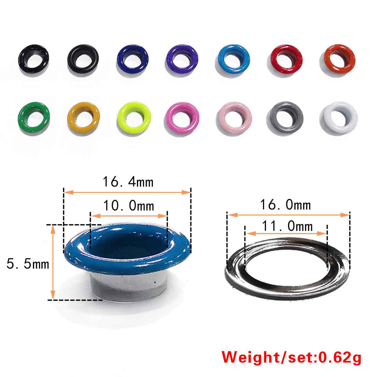 3-10mm 18-Color Shoe Eyelets Hollow Rivets for DIY Shoes 180 Pack